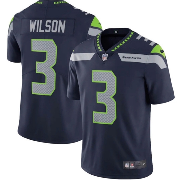 Nike Seattle Seahawks Jersey Mens Size L Field Navy Blue Russell Wilson #3 - Picture 1 of 8